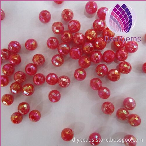 wholesale red 6mm Bulk chunky acrylic faceted AB earth ball beads